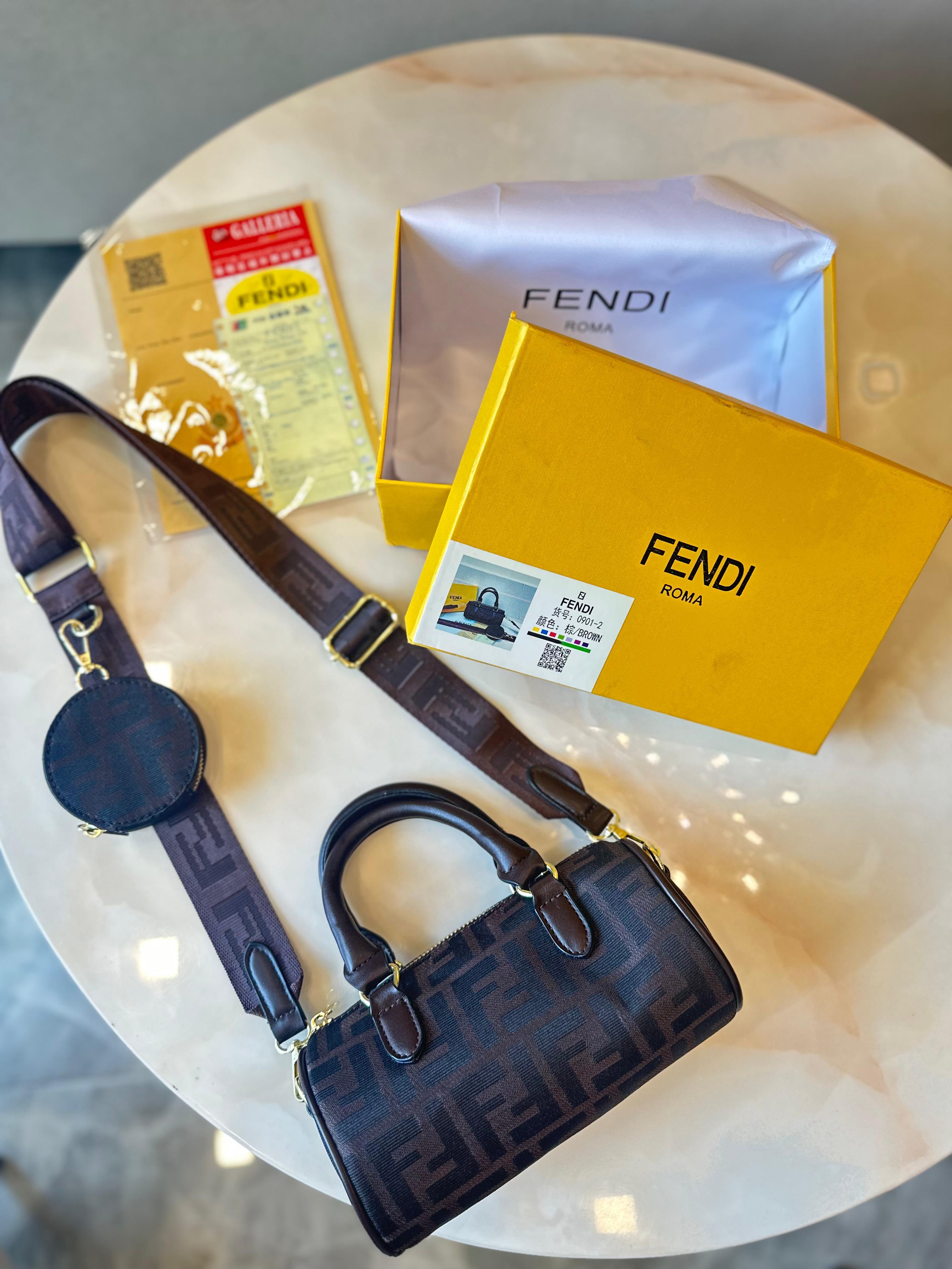 FENDI MINI-BARREL BAG (BROWN)